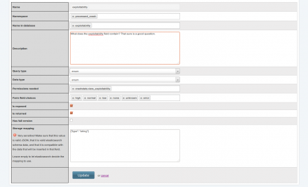 Fig 5 - Example data for the new field form