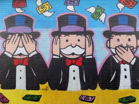 Three Monopoly guys hiding their mouth, ears and eyes