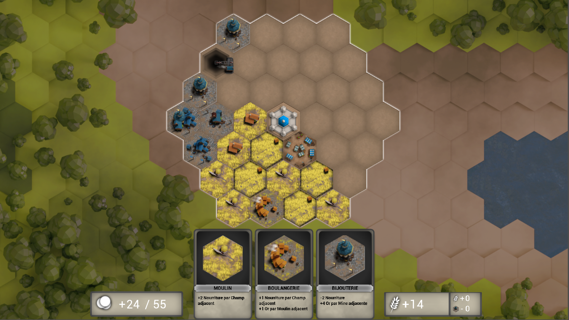 Screenshot of the first prototype of Dawnmaker